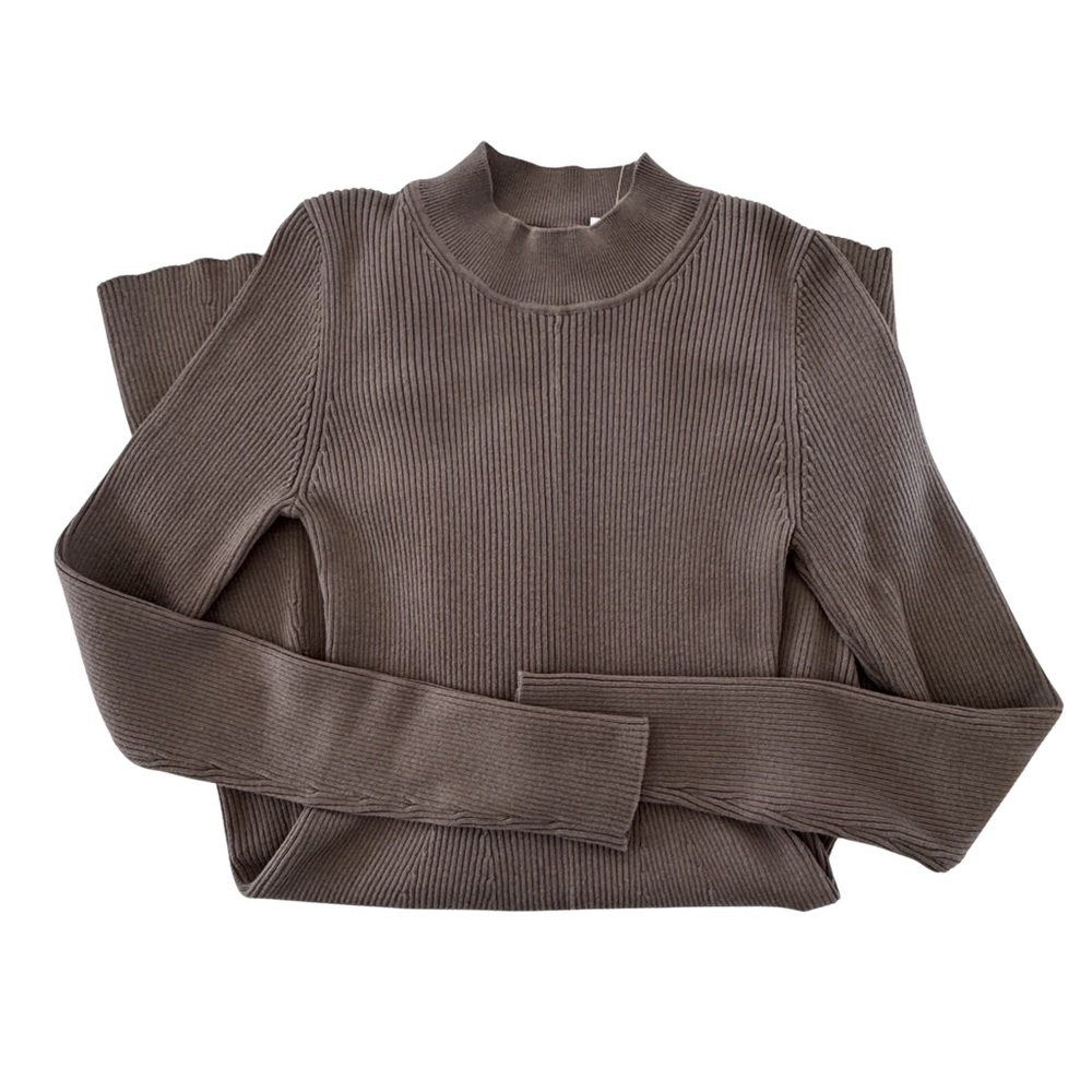 Gap Brown Rib Knit Mockneck Mini Dress Petite Medium NWT Quiet Luxury - Picture 2 of 7